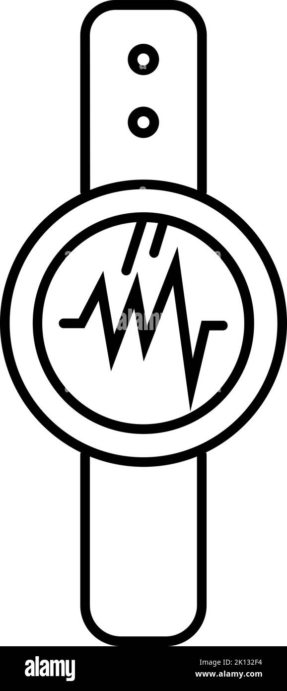 Wrist watch with heart rate monitor icon in thin outline. Vector