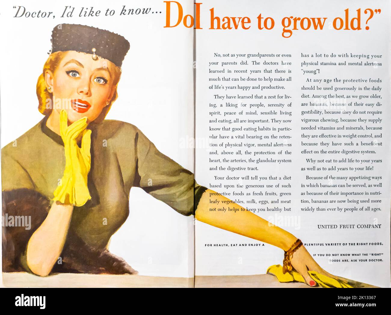 United Fruit Company advertisement placed inside a NatGeo magazine, 1954 Stock Photo