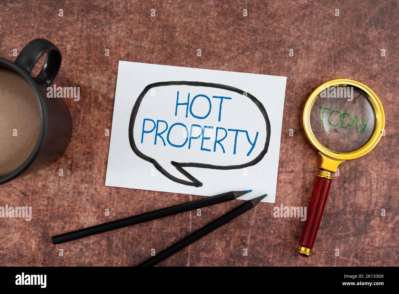 Text caption presenting Hot Property. Concept meaning Something which is sought after or is
