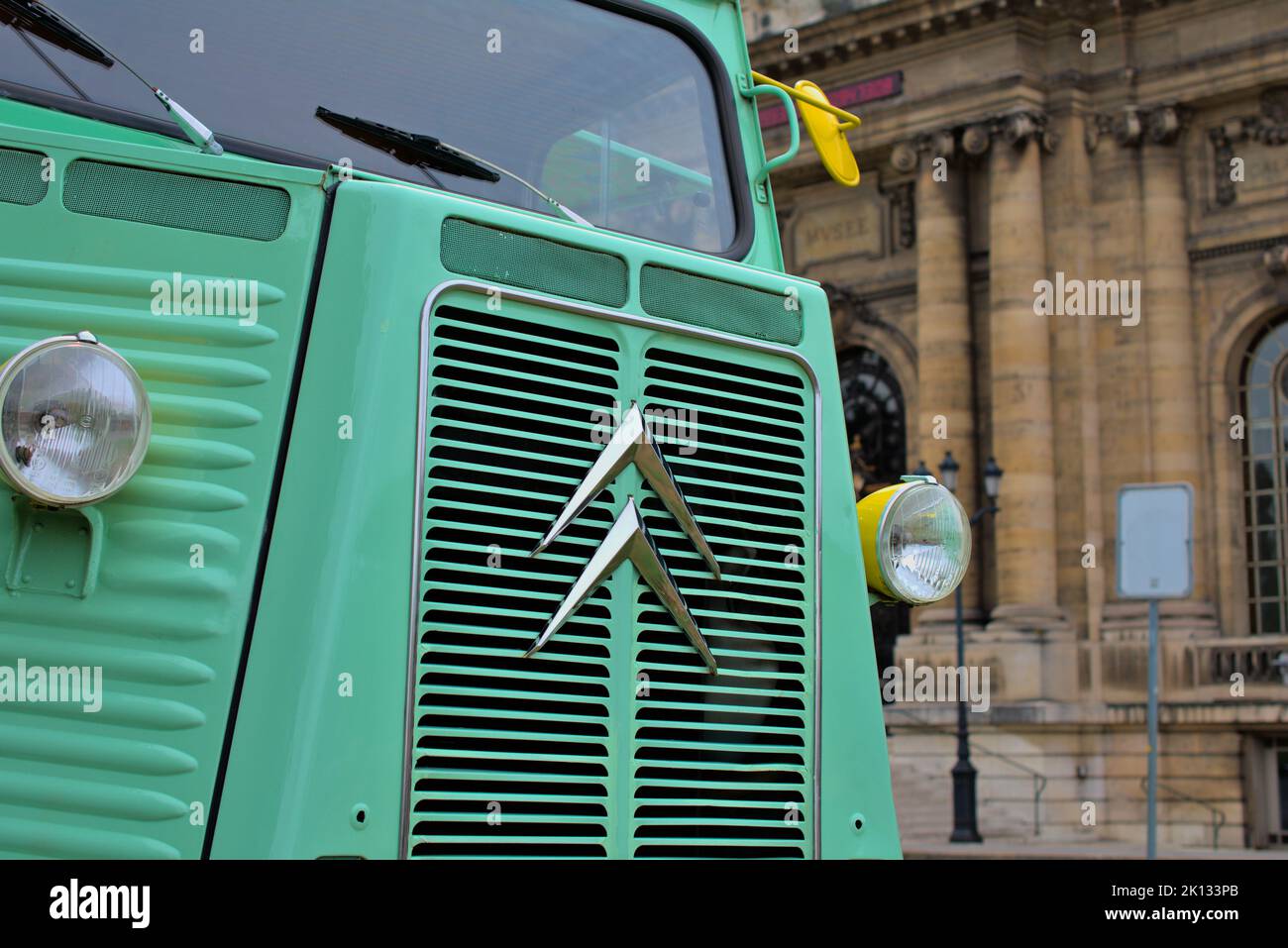 Aquamarine Citroën H Van parked in front of the museum of art and history in Geneve Stock Photo