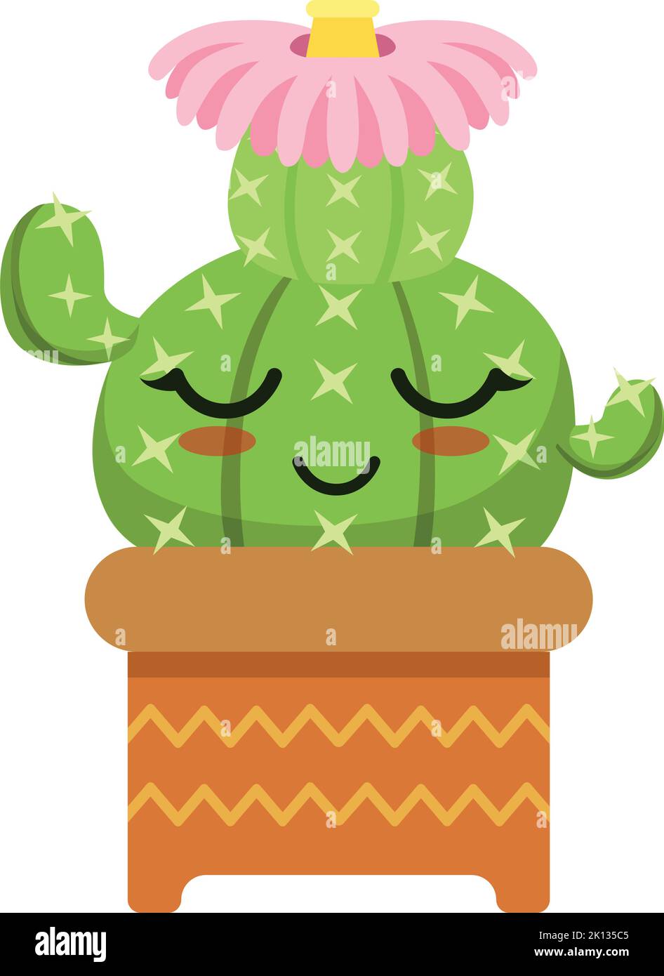 Cute blooming cactus with kawaii face. Happy succulent pot Stock Vector ...