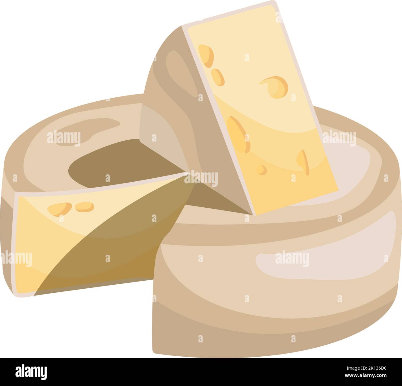 Round cheese block with cutted piece. Cartoon wheel icon Stock Vector