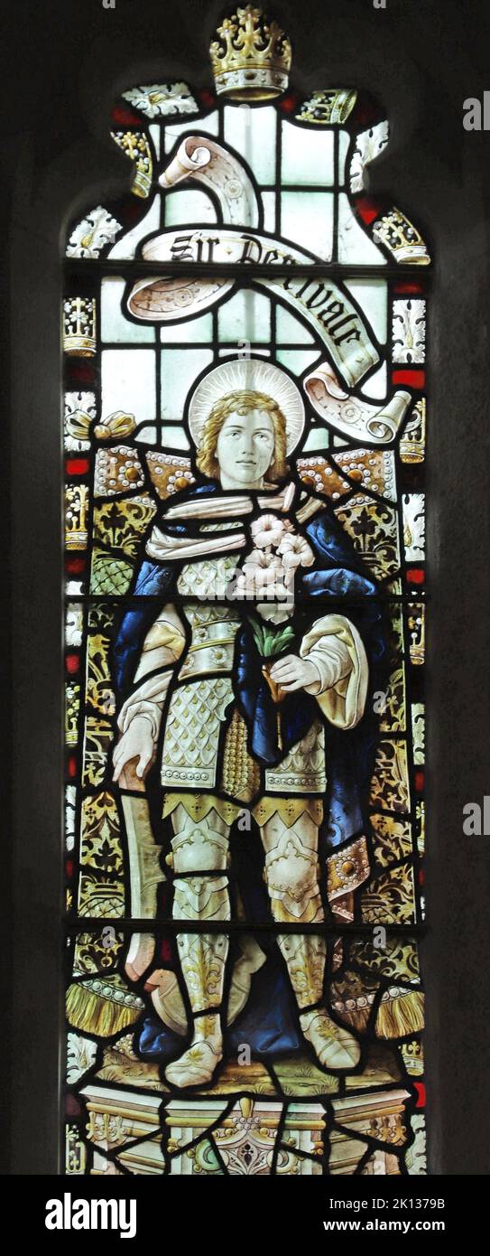 Stained glass window by Percy Bacon & Brothers depicting Sir Percivale or Percival, St Lalluwy's Church, Menheniot, Cornwall Stock Photo
