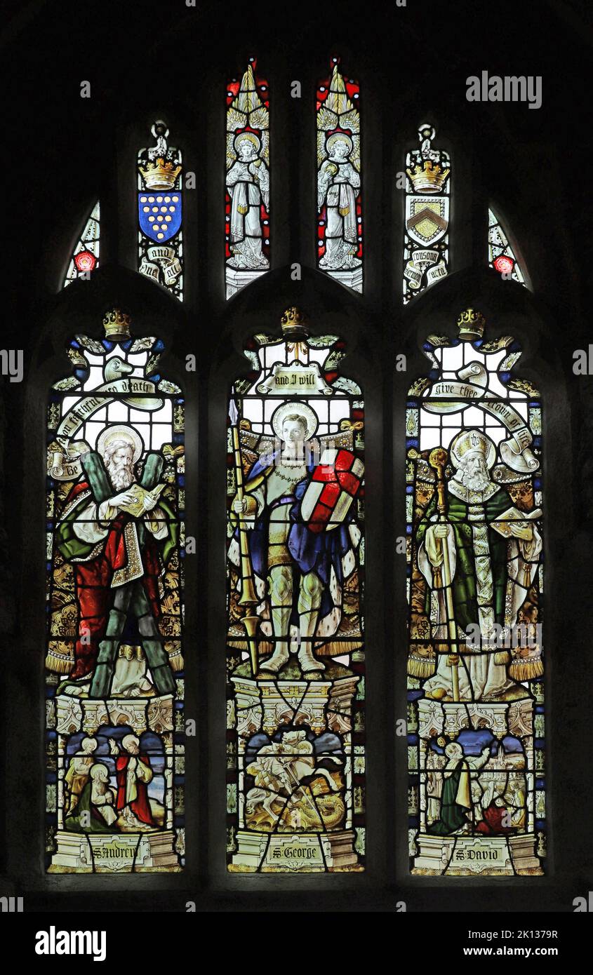 Stained glass window by Percy Bacon & Brothers depicting , St Lalluwy, Menheniot, Cornwall Stock Photo
