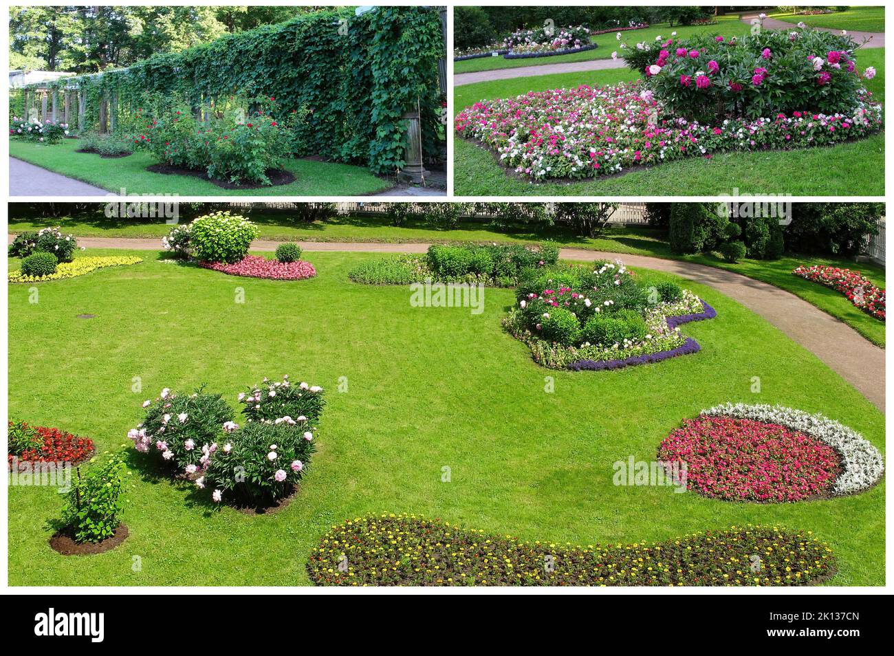 The Beautiful and Lush Park surrounding Catherine Palace, located in the town of Tsarskoye Selo (Pushkin), St. Petersburg, Russia Stock Photo