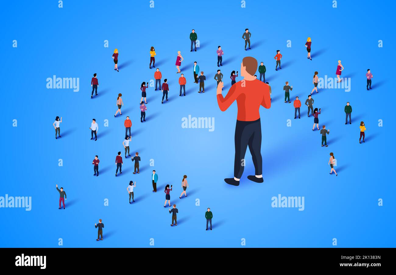 Man speaks to a large group of people. Vector illustration Stock Vector ...