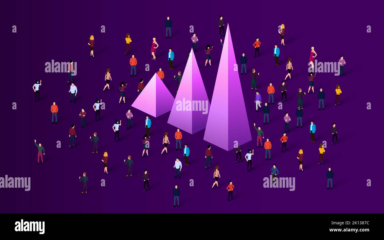 Large group of people standing around growing chart. People crowd. Statistic concept. Vector illustration Stock Vector