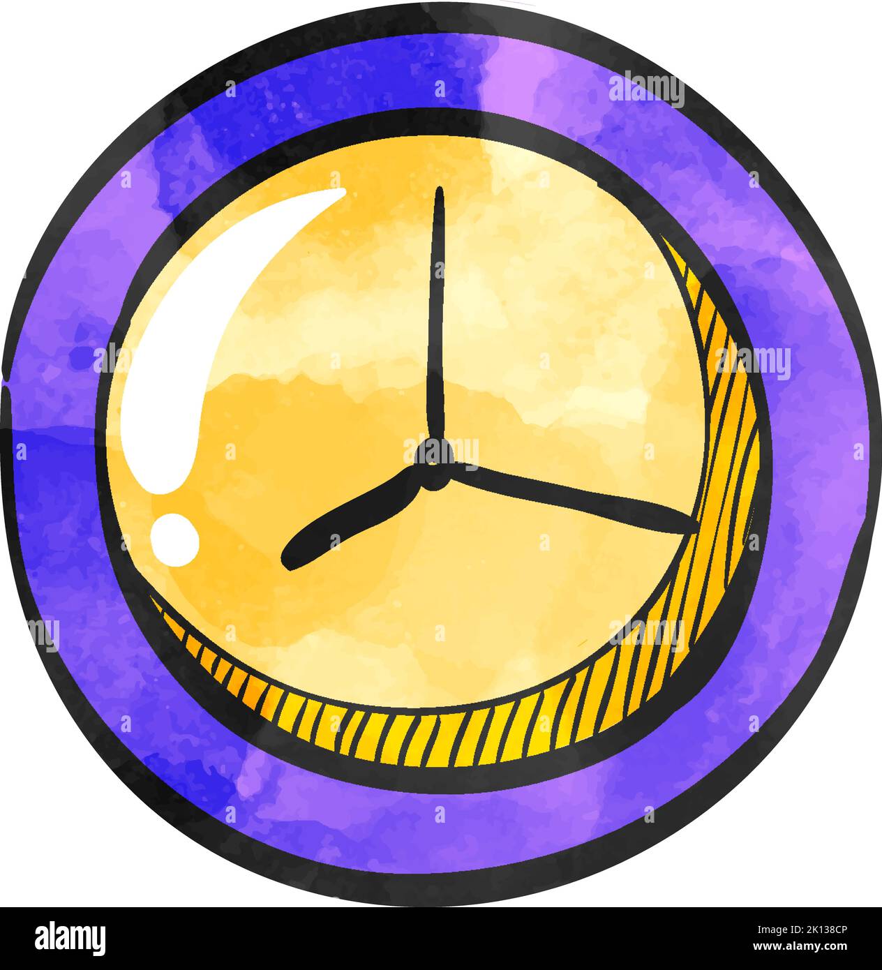 Clock icon in watercolor style. Stock Vector