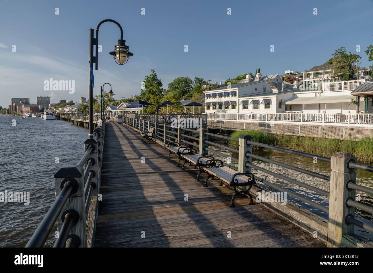 Sunset on the Riverwalk along the Cape Fear River, Wilmington, North Carolina, United States of America, North America Stock Photo
