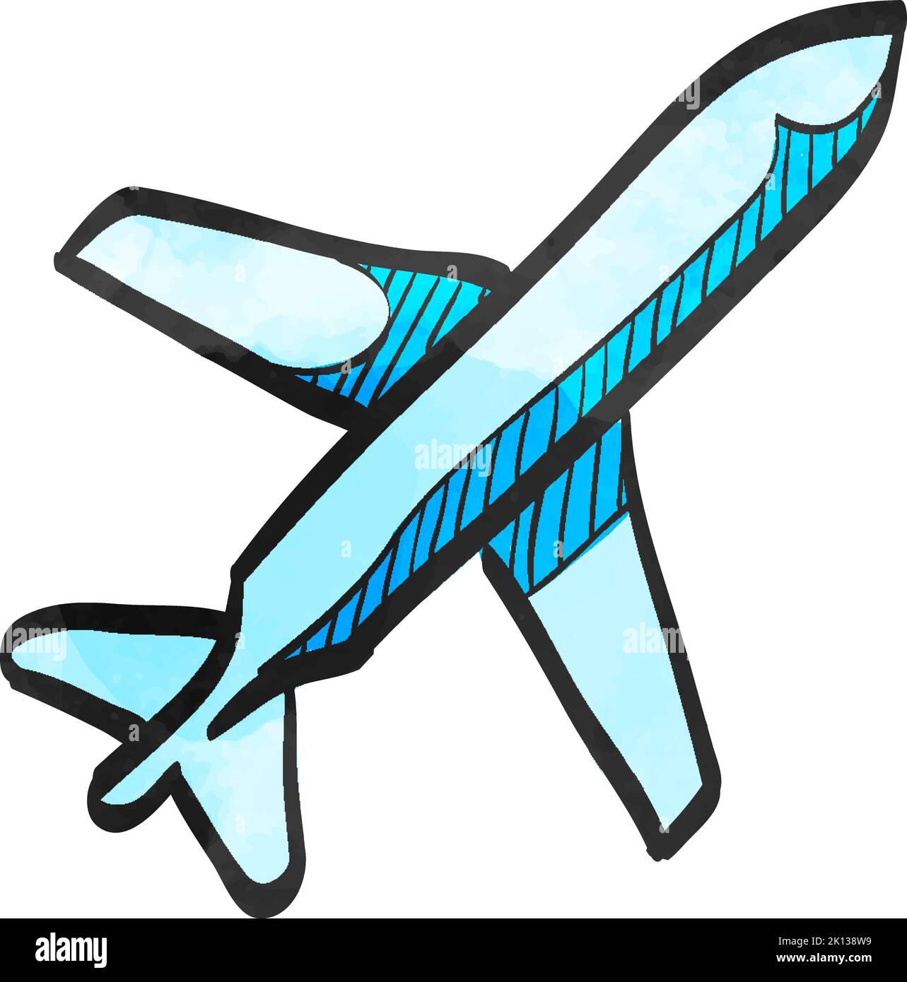Airplane icon in watercolor style. Stock Vector