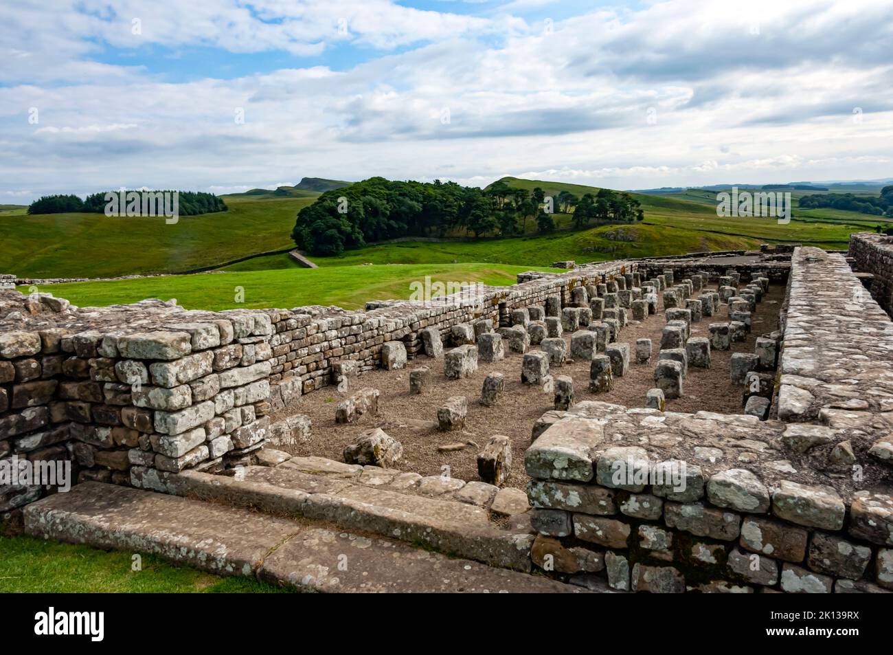 Housesteads Roman Fort, Vercovicium, AD 124, Granary showing provision for underfloor heating, Hadrians Wall Stock Photo