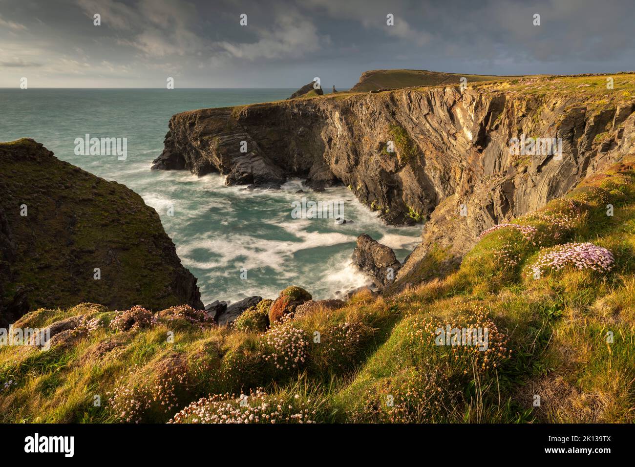 Dramatic cliff top scenery near Padstow on the North Coast of Cornwall, England, United Kingdom, Europe Stock Photo