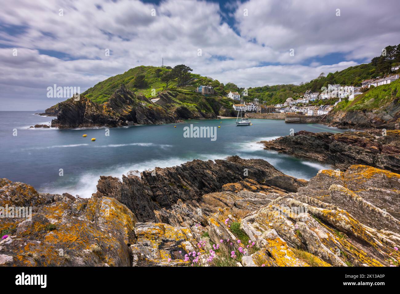 Beautiful Cornish fishing village of Polperro, nestled between the cliffs on the South coast of Cornwall, England, United Kingdom, Europe Stock Photo
