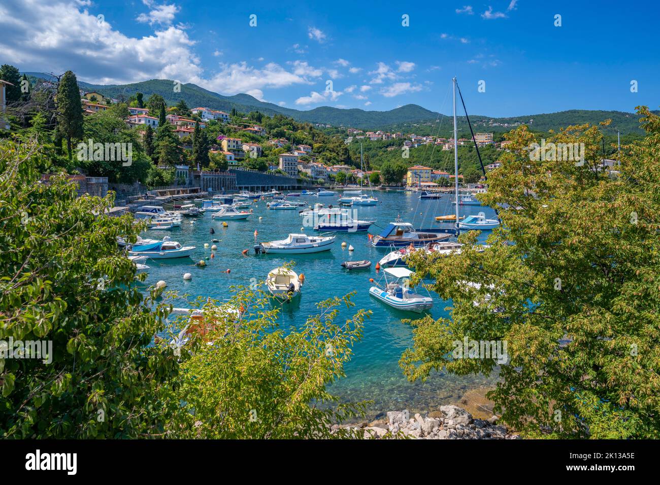 View of boats in the harbour at Ika, Ika, Kvarner Bay, Eastern Istria, Croatia, Europe Stock Photo
