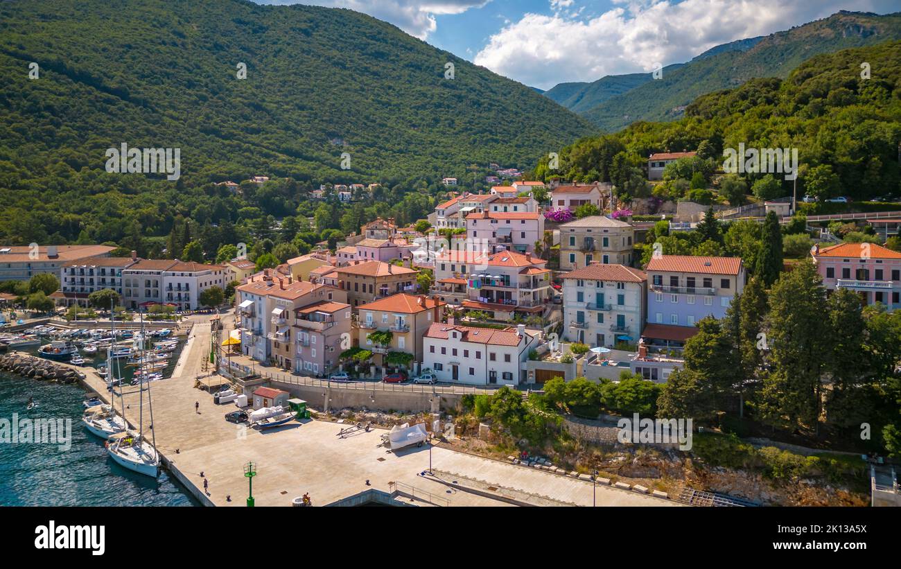 Aerial view of Moscenicka Draga, Kvarner Bay, Eastern Istria, Croatia, Europe Stock Photo