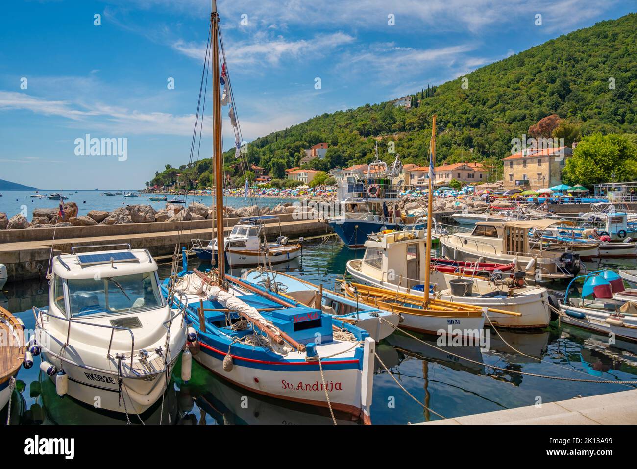 View of boats in the marina in Moscenicka Draga, Kvarner Bay, Eastern Istria, Croatia, Europe Stock Photo