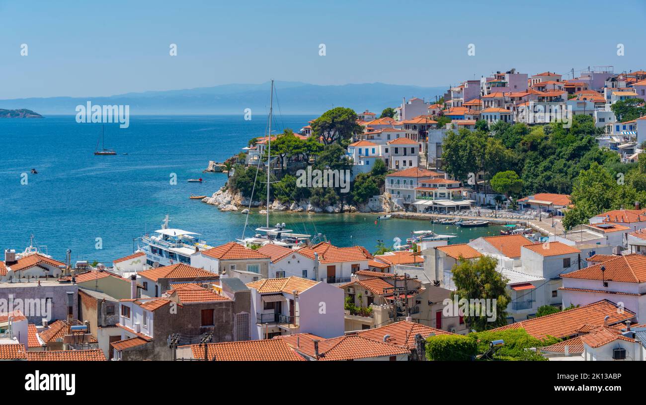View of Skiathos Town from St. Nicholas Church, Skiathos Island, Sporades Islands, Greek Islands, Greece, Europe Stock Photo