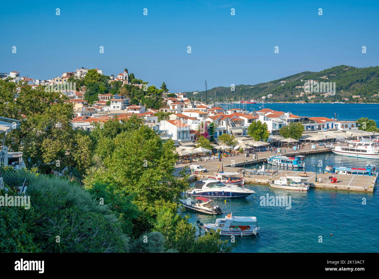 View of Old Port in Skiathos Town, Skiathos Island, Sporades Islands, Greek Islands, Greece, Europe Stock Photo