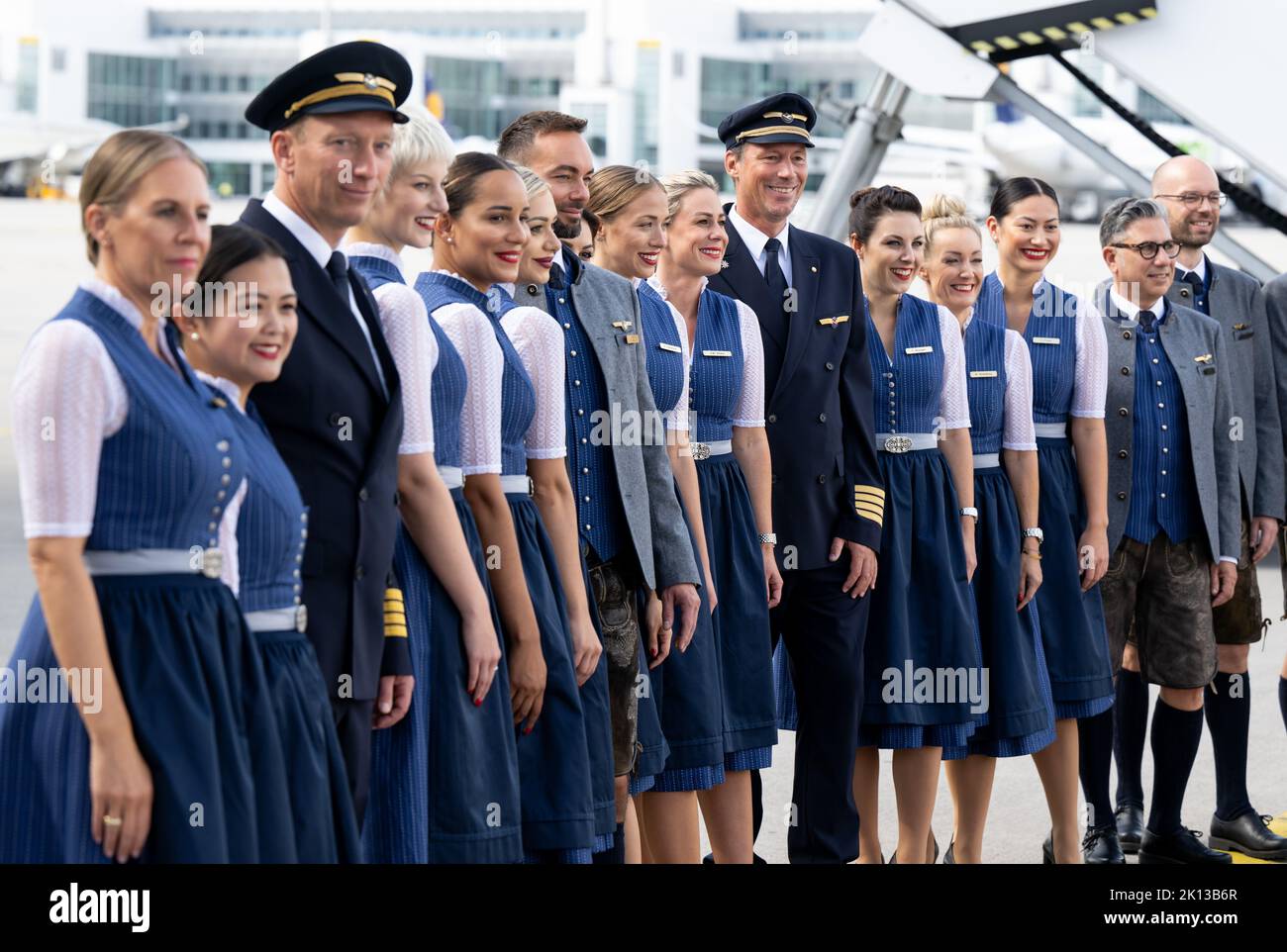 Munich, Germany. 15th Sep, 2022. Lufthansa flight attendants in