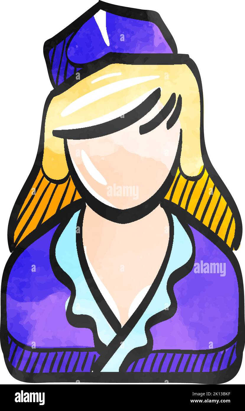 Stewardess avatar icon in watercolor style. Stock Vector