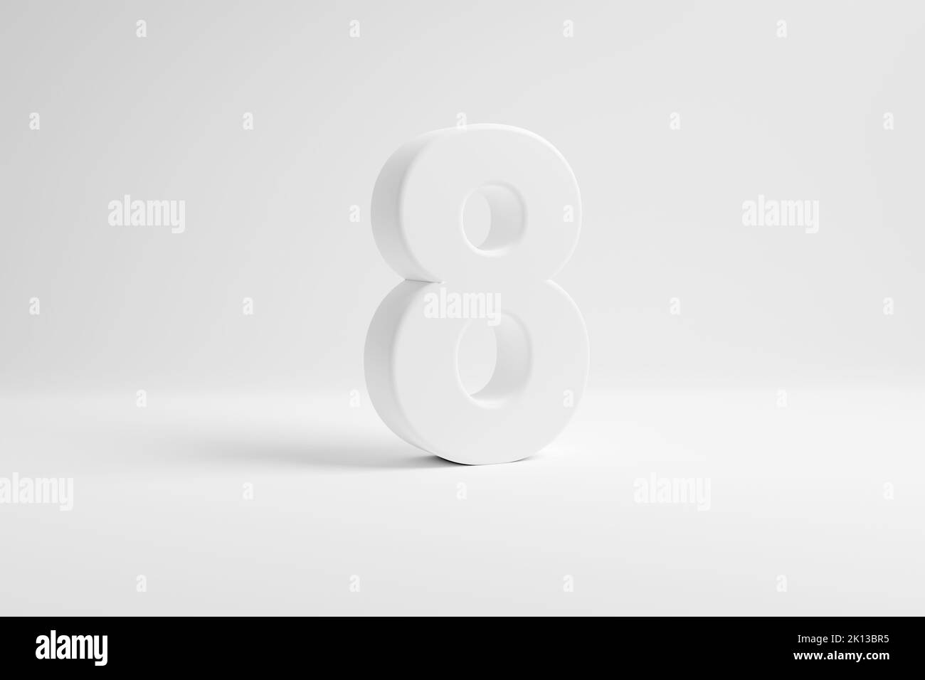Number eight on white background. 3D rendering. Stock Photo