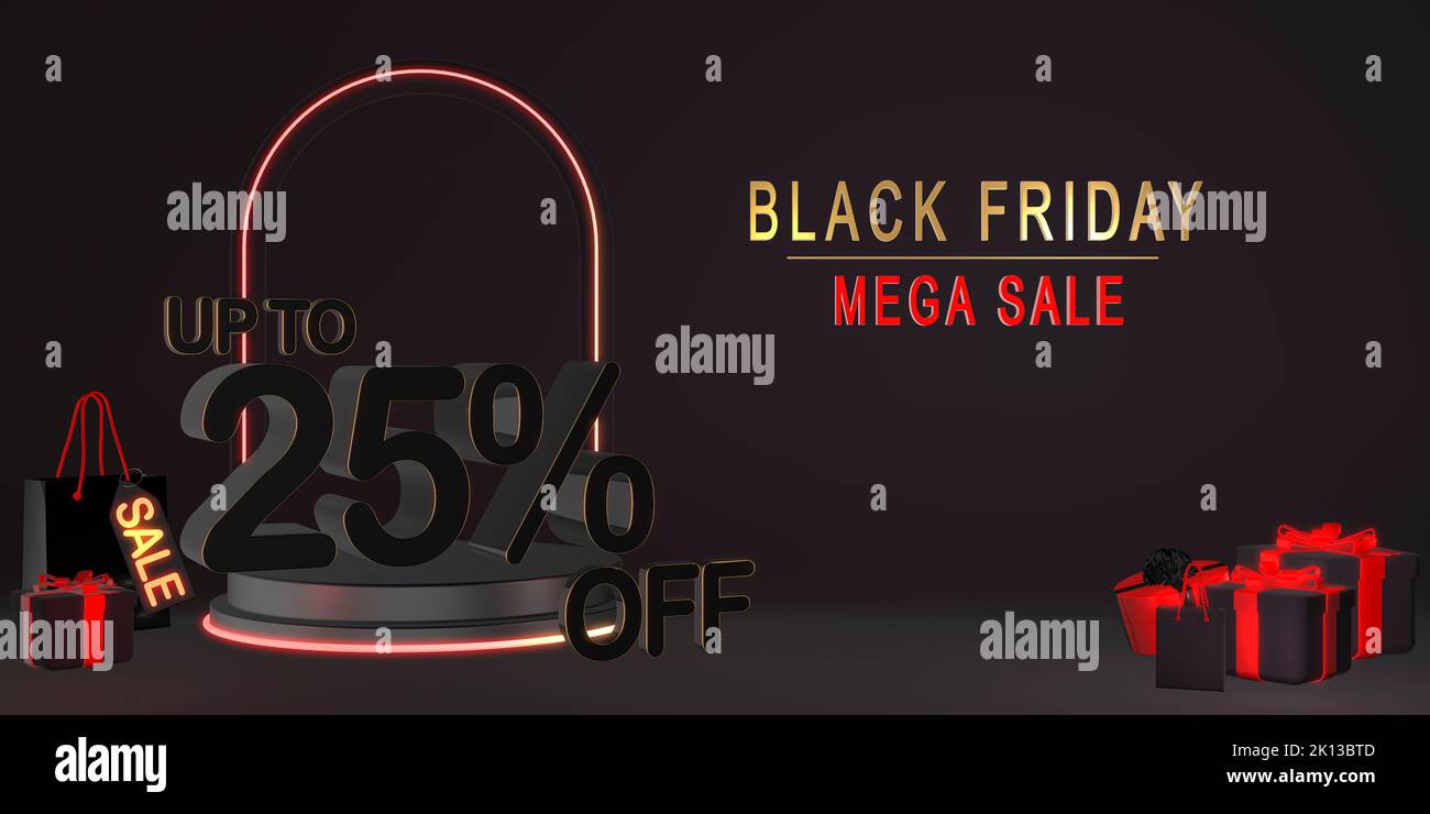 black friday sales banner backgrounds black friday mega super sale banners background with 25% off discount text sale sign Stock Photo