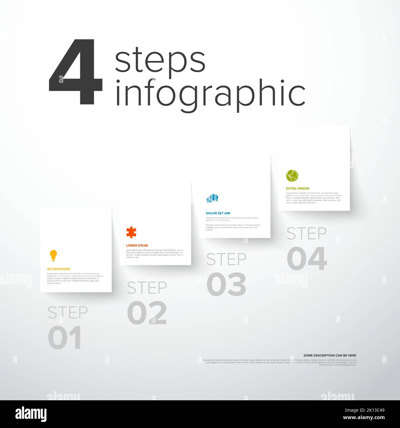 Vector four simple white folded paper steps progress template with
