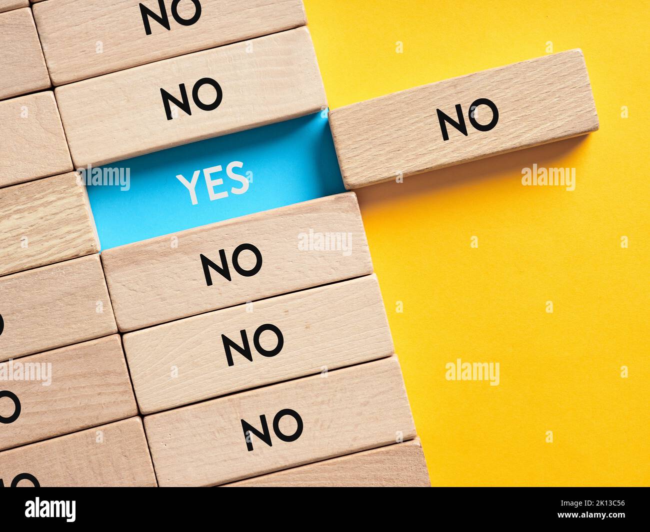 The choice or dilemma between yes or no concept. To reveal acceptance under the rejections. Stock Photo