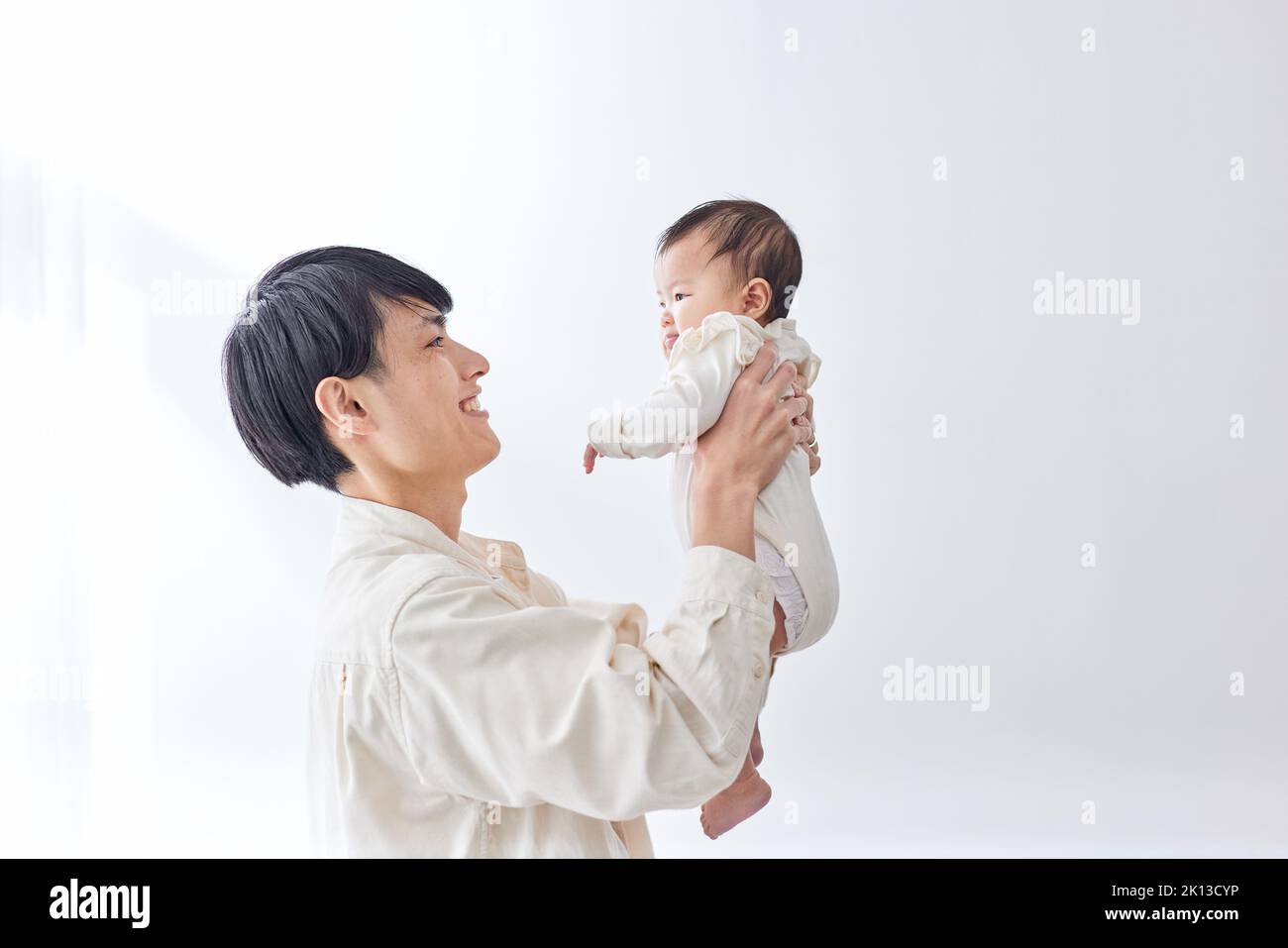 Japanese newborn with father Stock Photo