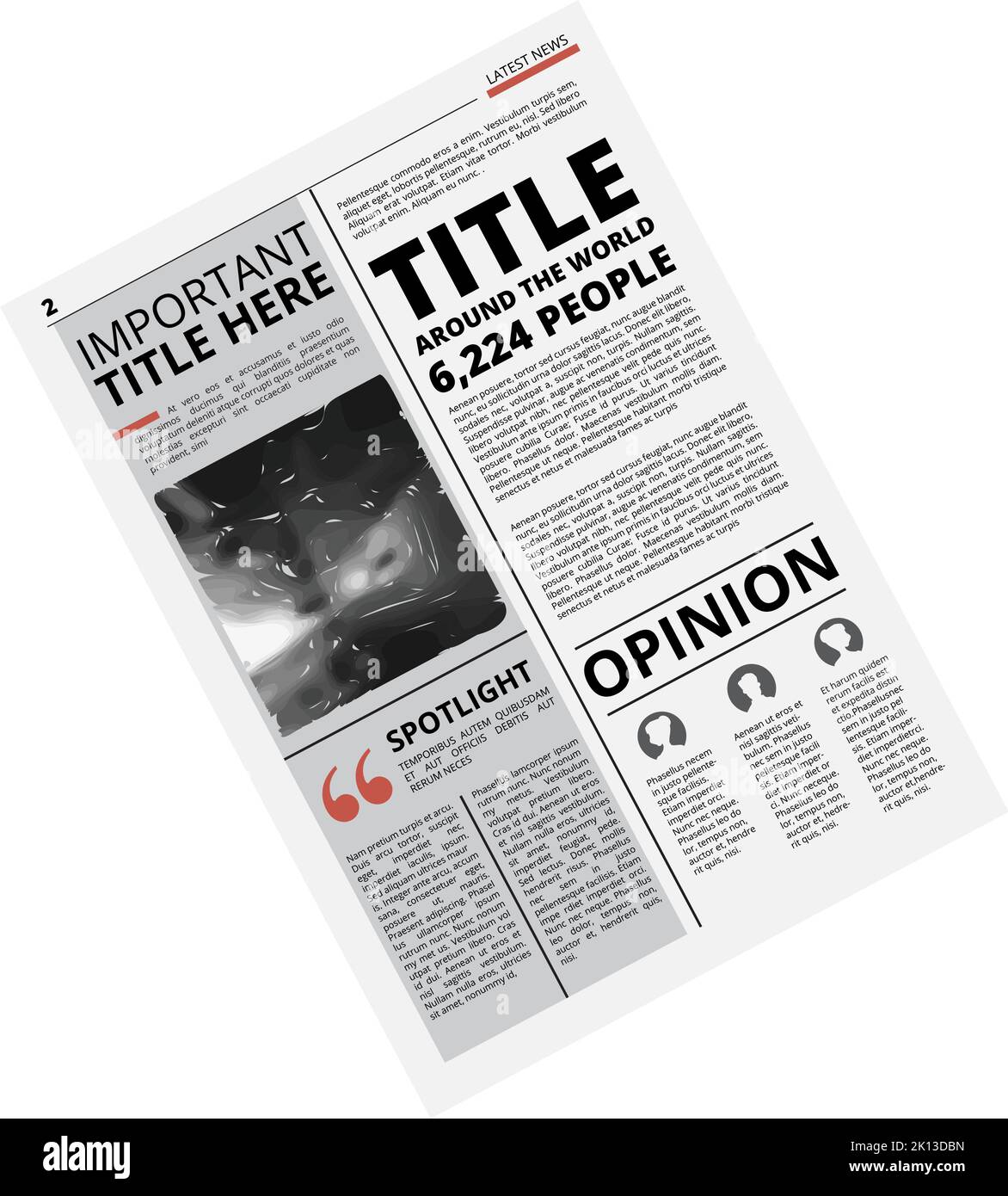 Laying newspaper template. Tabloid article page layout Stock Vector