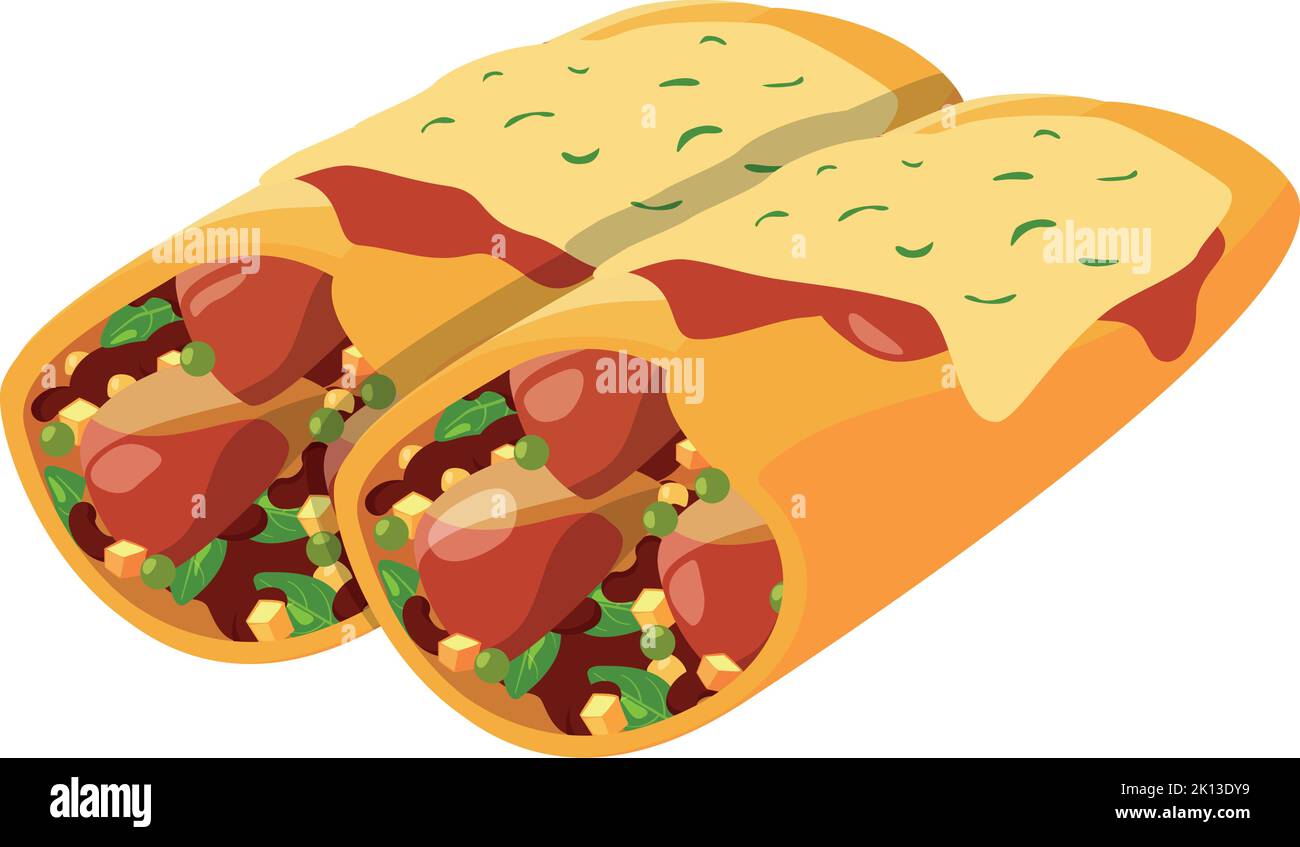 Burrito cartoon icon. Tasty roll. Mexican cuisine Stock Vector