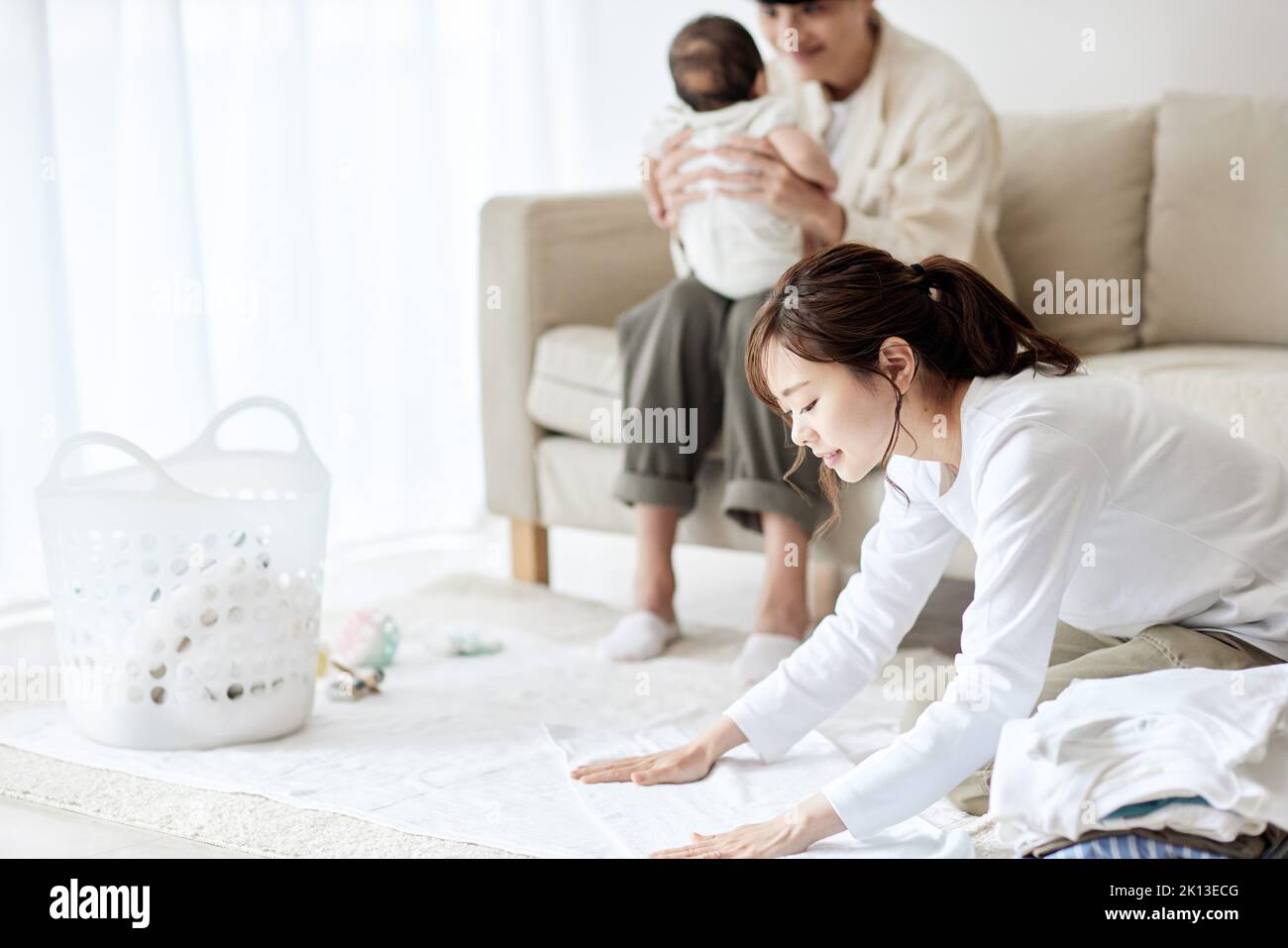 Japanese newborn with mother and father Stock Photo