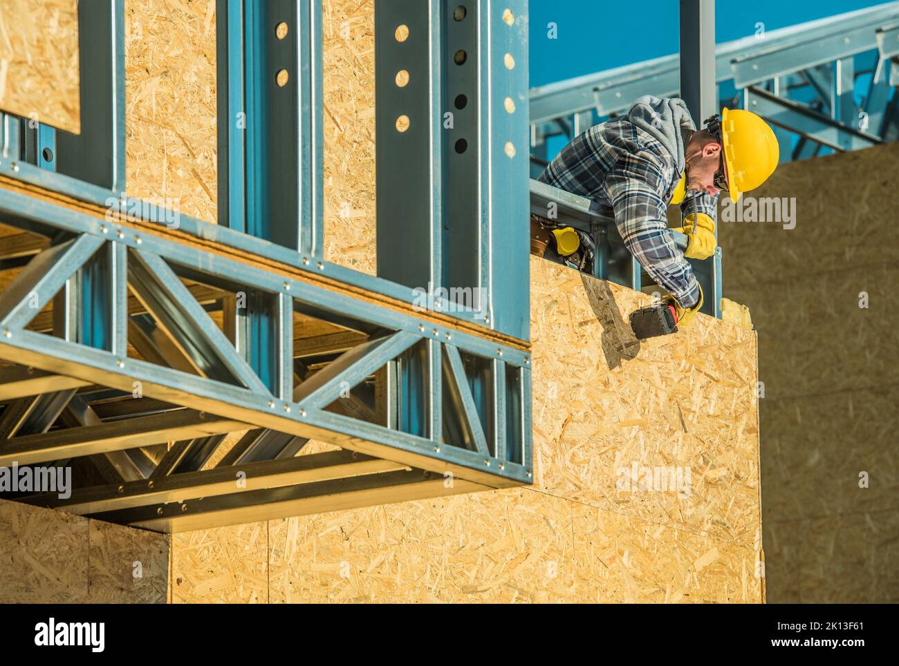 Professional Carpentry Contractor Installing Timber Wood Construction