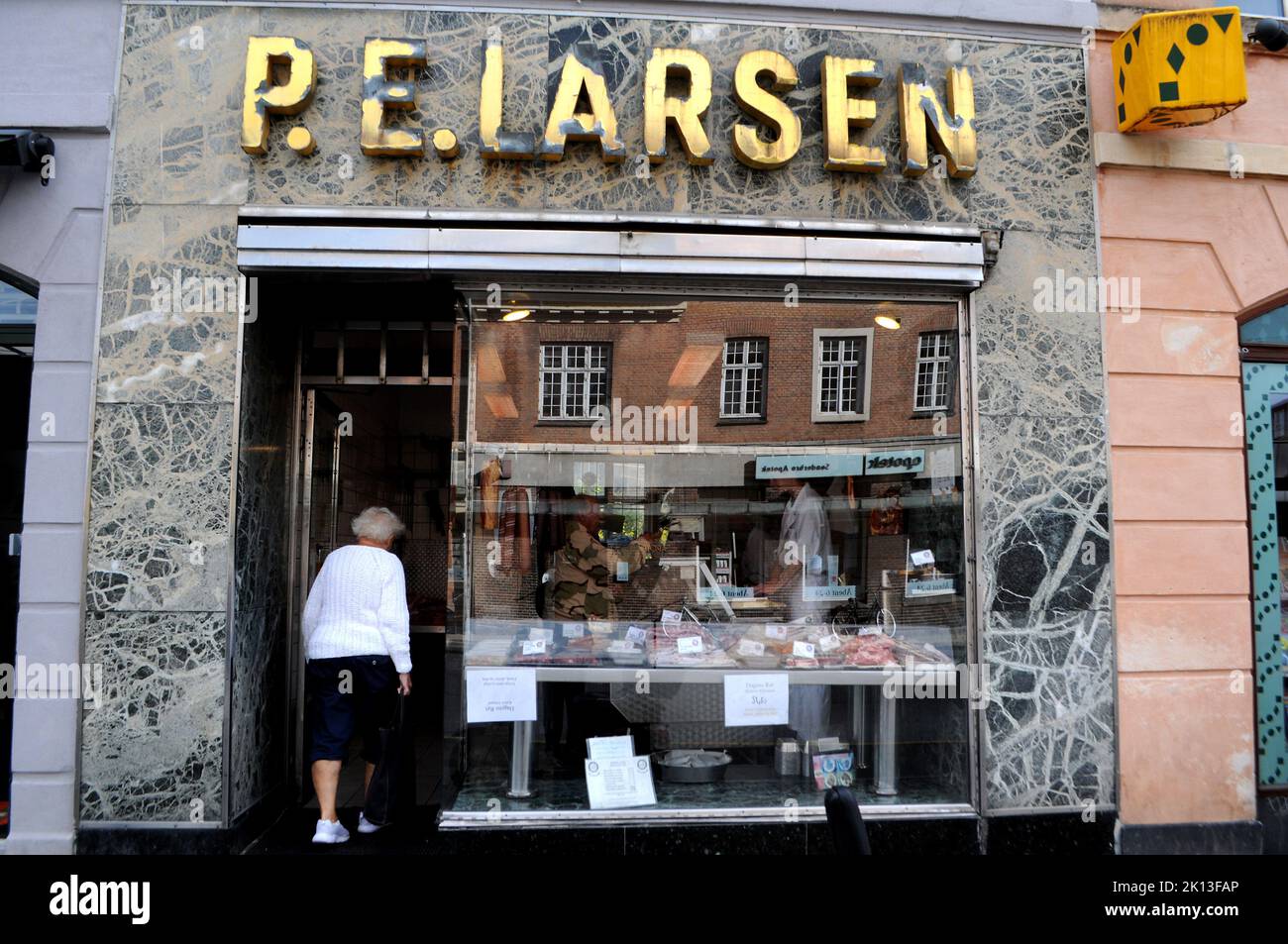 Copenhagen -Denmark -15 septmeber 2022- Danish butcher P.E.Larsen shop ...