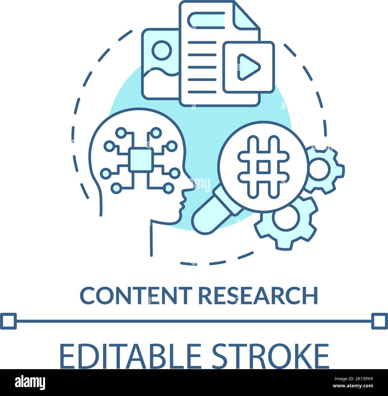 Content research turquoise concept icon Stock Vector