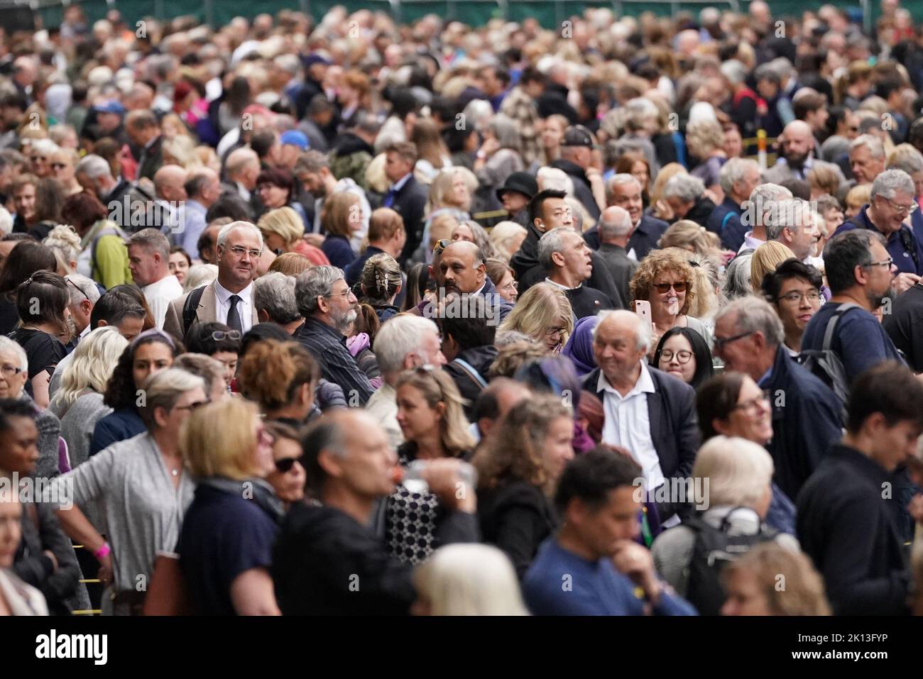 Members of the public in the queue in Victoria Tower Gardens, London