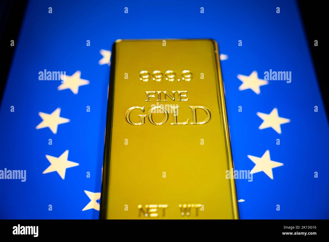 The gold bar is on the national flag of switzerland, swiss Gold Reserve concept Stock Photo