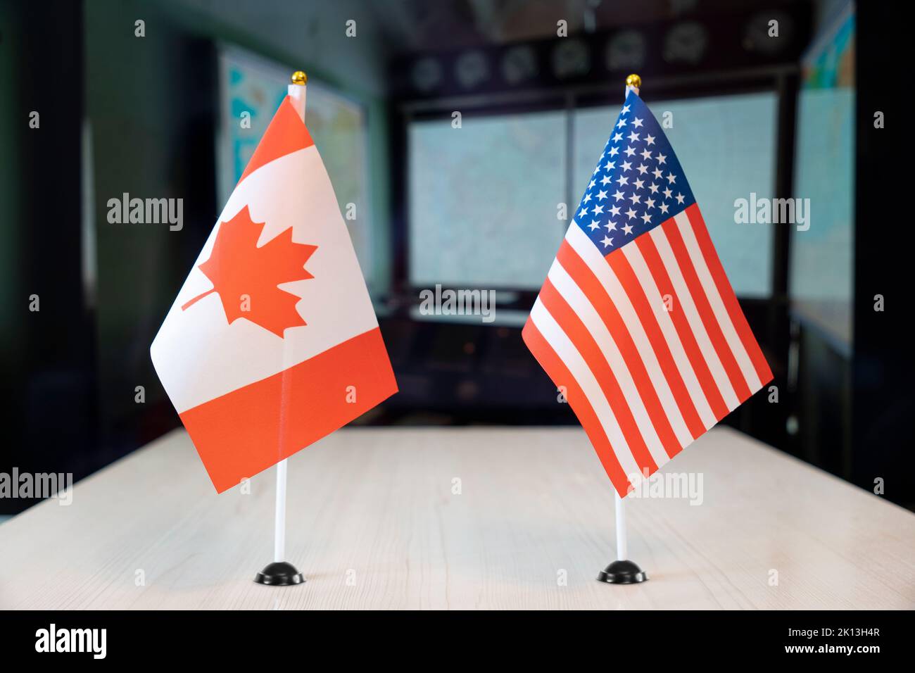flags of United States and Canada. international negotiations. conclusion of contracts between countries. concept of communication between representat Stock Photo