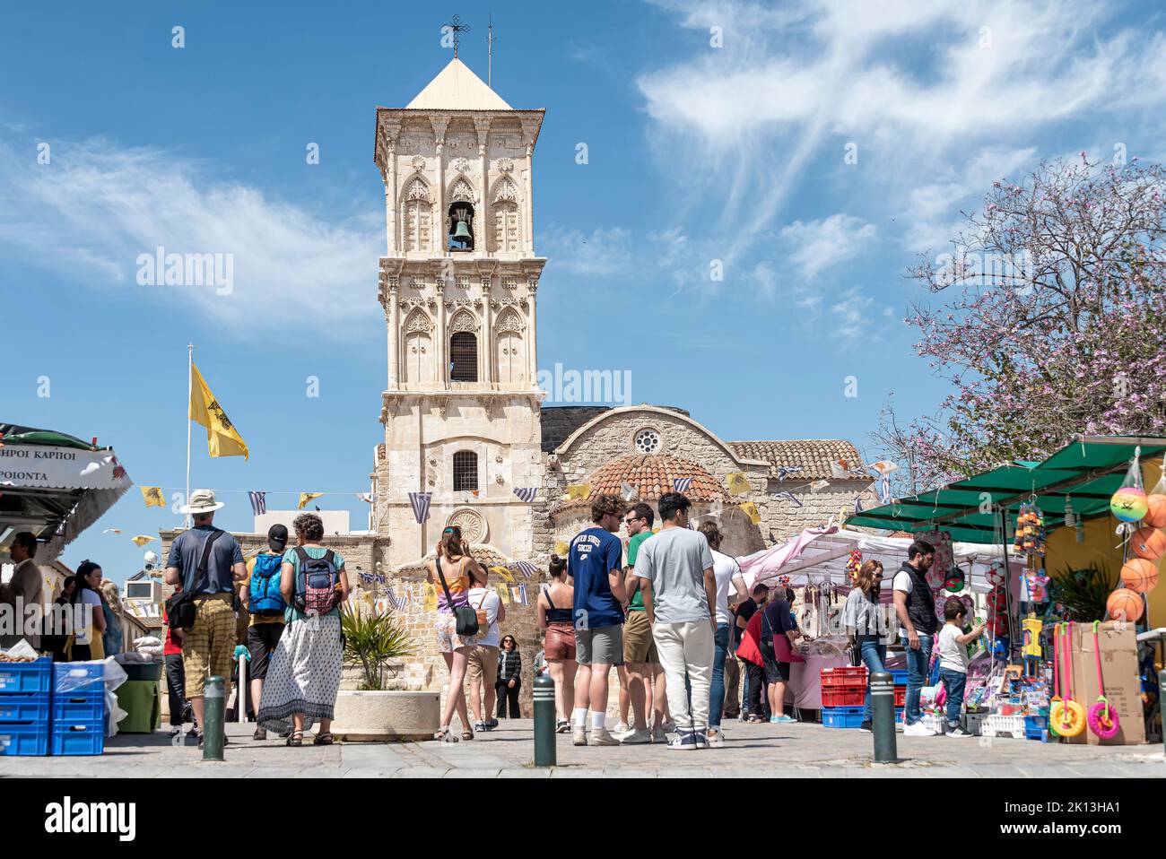 Larnaca, Cyprus April 16, 2022 Crowd of people in front of Saint Lazarus church during Easter