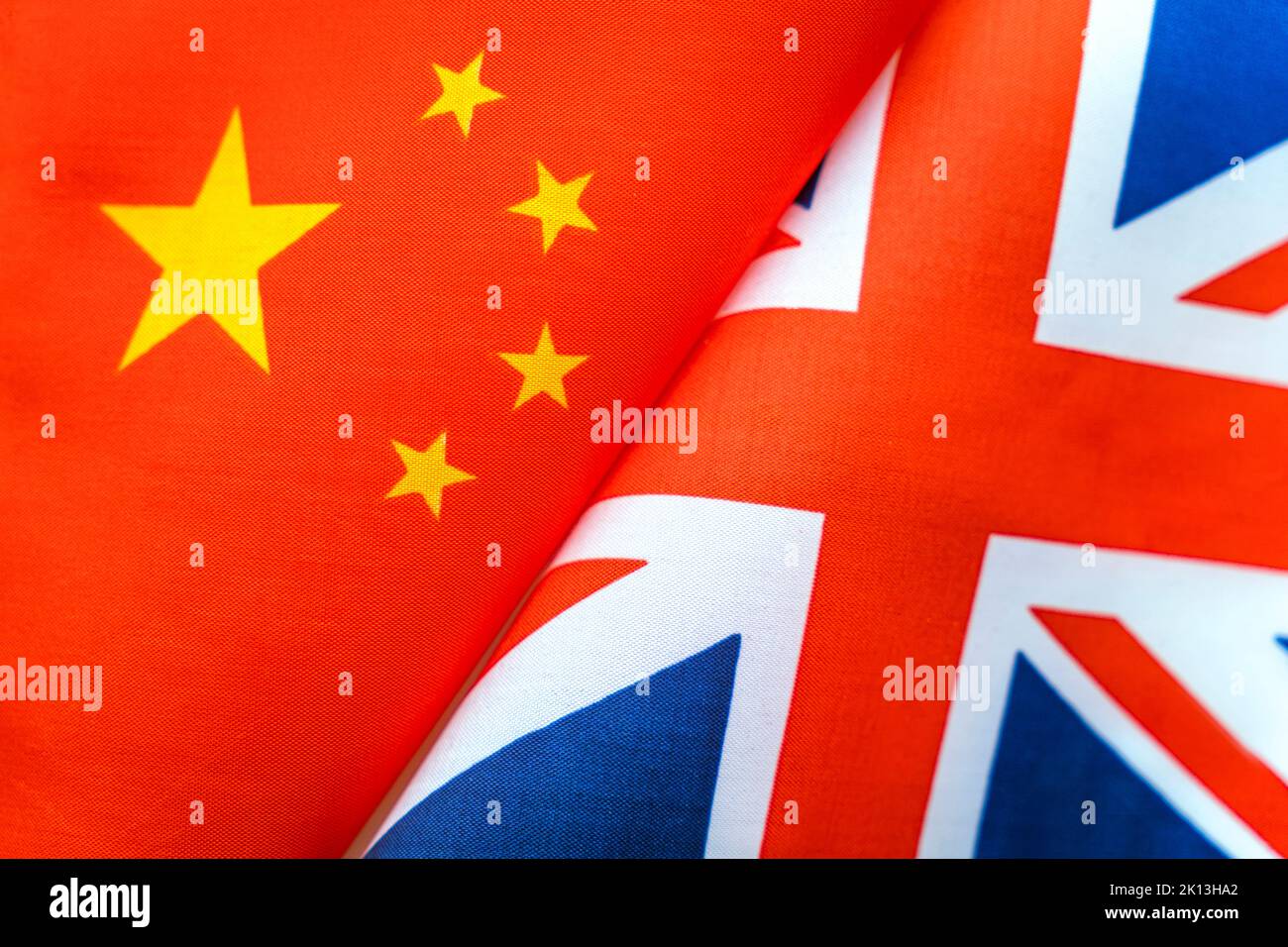 Flags Great Britain and china. The concept of international relations between countries. The state of governments. Friendship of peoples. Stock Photo