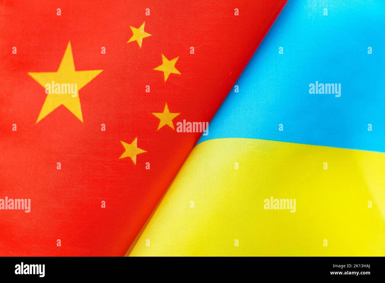 Flags ukraine and china. The concept of international relations between countries. The state of governments. Friendship of peoples. Stock Photo