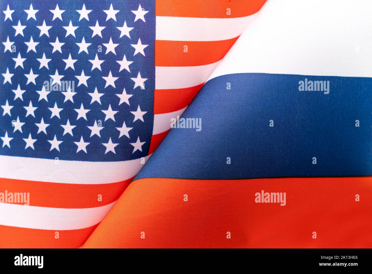 Background of the flags of the USA and russia. The concept of interaction or counteraction between the two countries. International relations. politic Stock Photo