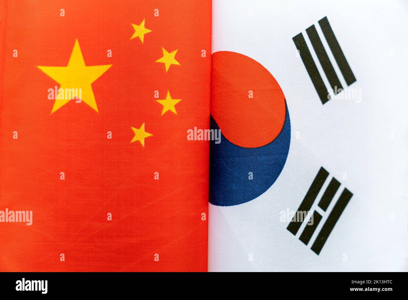 Flags Great Britain and korea. The concept of international relations between countries. The state of governments. Friendship of peoples. Stock Photo