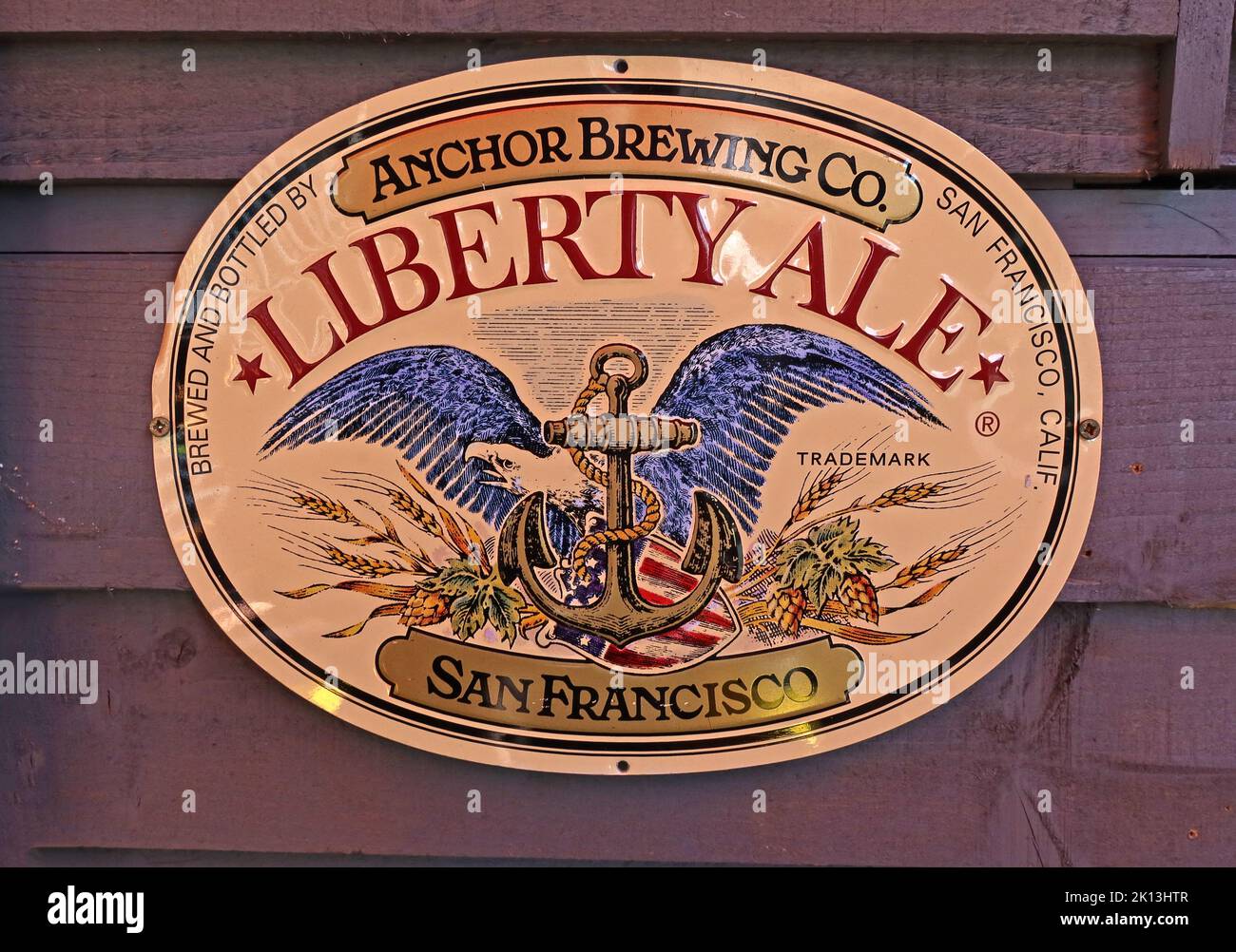 Anchor Brewing Co, Liberty Ale, trademark metal advert, San Francisco, Calif, USA Stock Photo