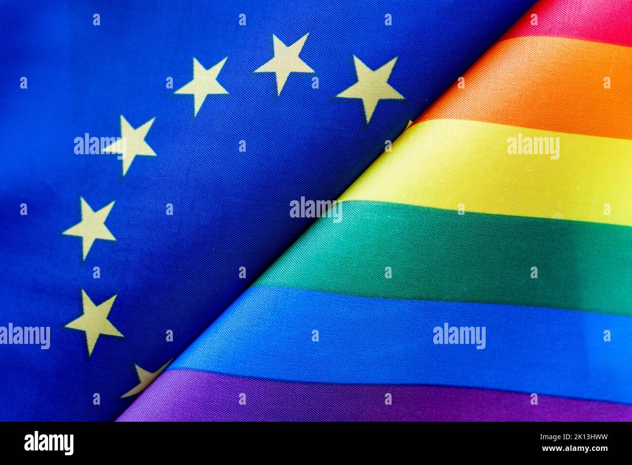 USA flag and flag of LGBT community. problem of rights of sexual minorities in country. Protection and infringement rights. non-traditional relations Stock Photo