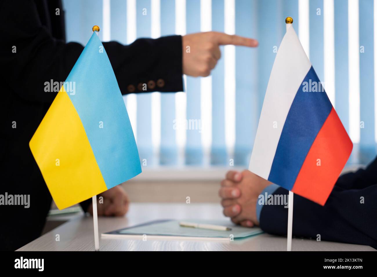negotiations in diplomacy or business. Communication between representatives of the countries of Ukraine and Russia. negotiations of diplomats, conclu Stock Photo