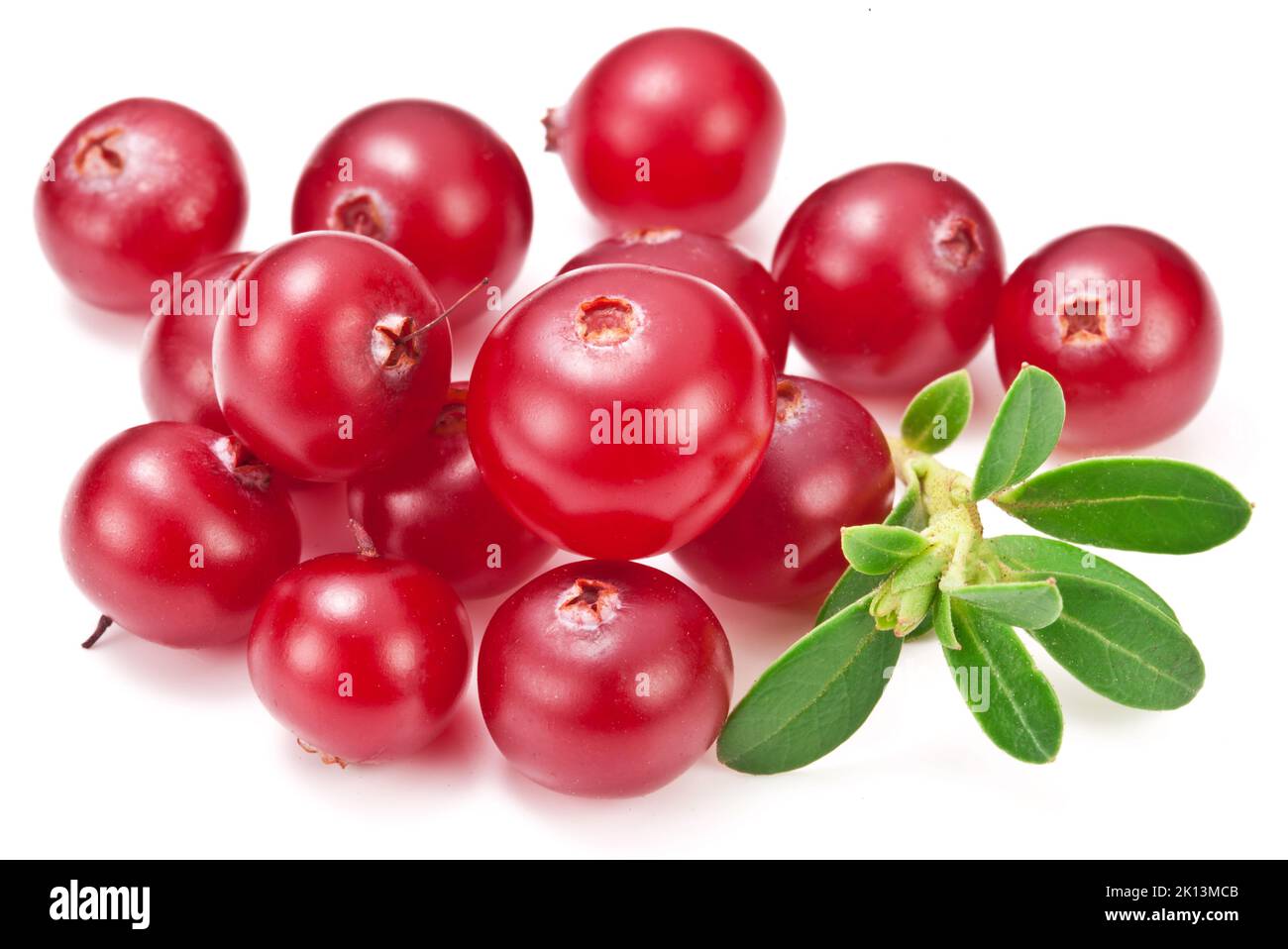 Cranberries and cranberry leaves isolated on white background Stock