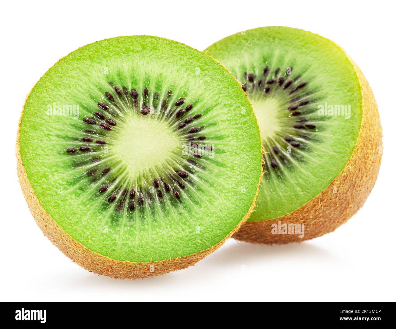 Kiwi fruit slices isolated on white background. Stock Photo