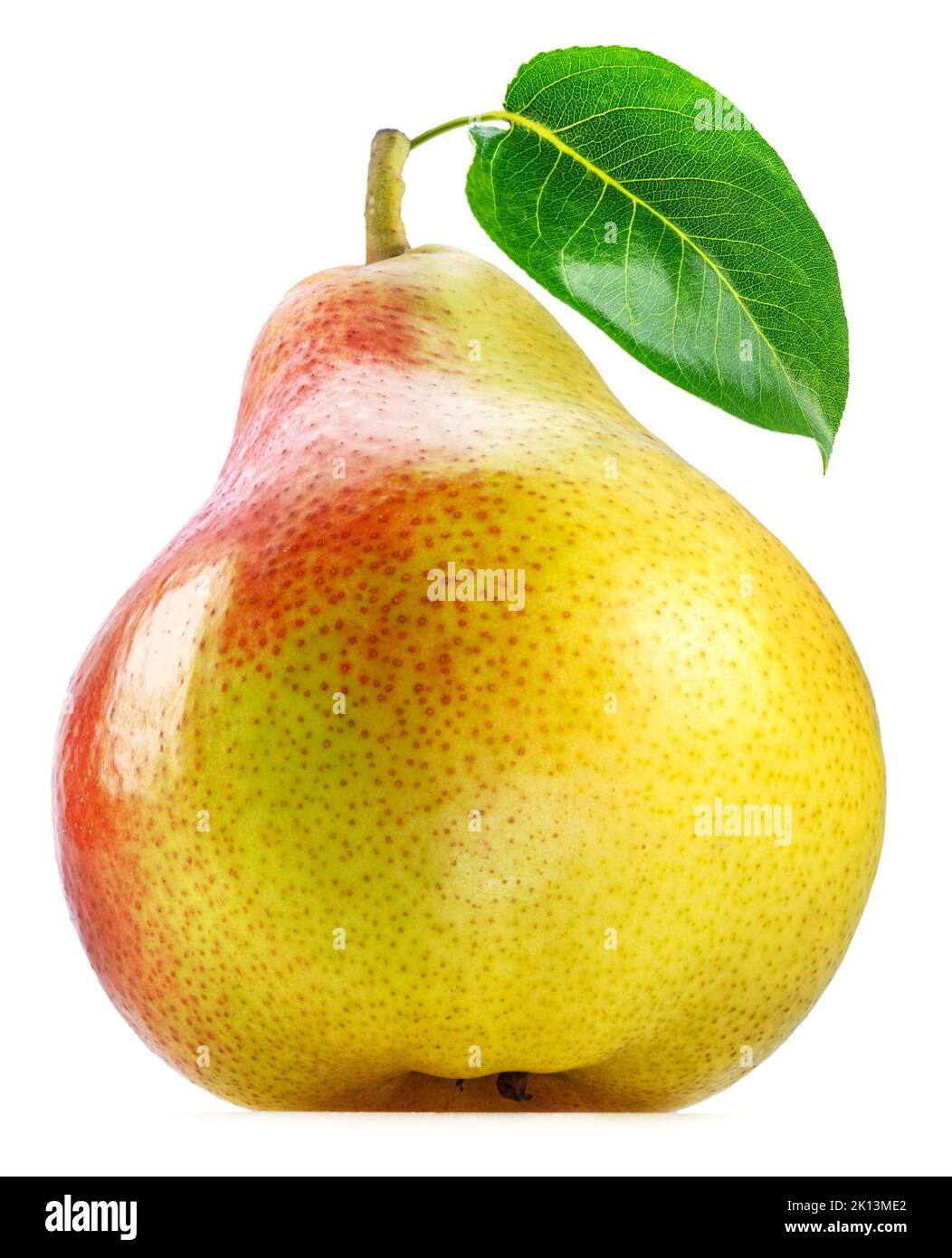 Ripe pear with green leaf isolated on white background Stock Photo - Alamy