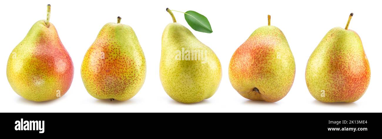 Set of ripe pears isolated on white background. Stock Photo